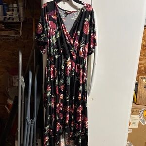 Floral Black and Red High-Lo Maxi Dress